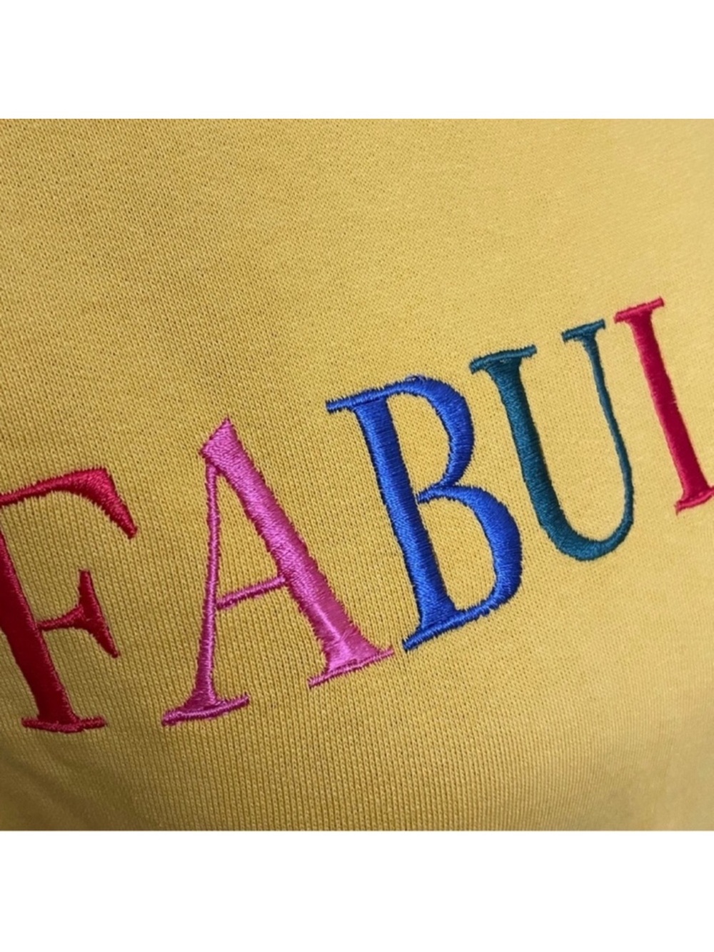 C & A Buying co casual yellow long sleeve embroidery rainbow sweatshirt large - Picture 9 of 12